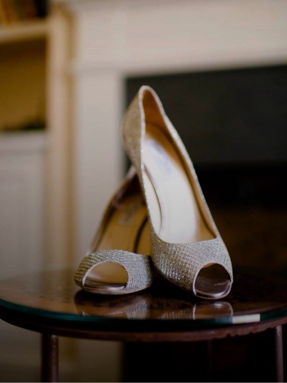 Jimmy Choo Gold and Silver Glitter Peep-Toe Pumps